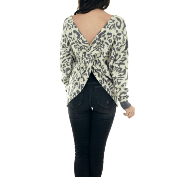 Graphite Leopard Print Twisted Back Sweater - Picture 3 of 9